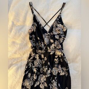 ASTR Black and Cream Floral High Low Maxi Dress XS